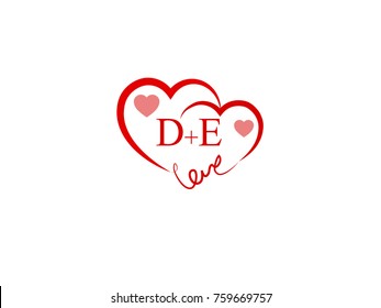 DE Initial wedding invitation, love logo template vector