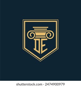 Logo de la firma de abogados de DE Initials Law Firm Logo de abogado con elemento de derecho creativo