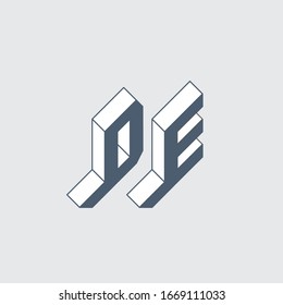 DE - international 2-letter code of Germany. D and E - Monogram or logotype. Isometric 3d font for design. Volume alphabet. Outline fonts. Three-dimension letters.