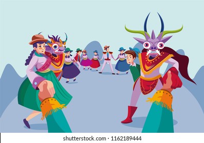 Ilustración de la diablada de Perú.