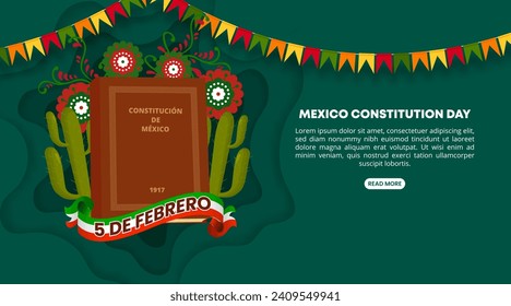 Día de la constitución de México oder Mexiko Verfassung Tag Hintergrund mit der mexikanischen Verfassung von 1917 und Schneiden Papier Stil