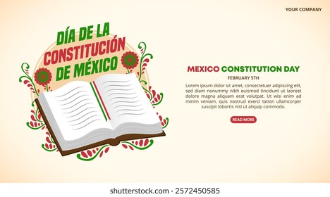 Día de la Constitución de México or Mexico Constitution Day with a book and flowers