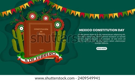 Día de la constitución de México or Mexico Constitution Day background with the Mexican Constitution of 1917 and cutting paper style