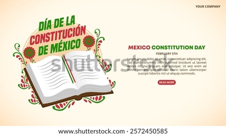 Día de la Constitución de México or Mexico Constitution Day with a book and flowers