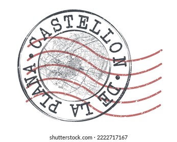 Castellón de la Plana, Castellón, Spain Stamp Map Postal. Silhouette Seal Roads and Streets. Passport Round Design. Vector Icon. Design Retro Travel National Symbol.