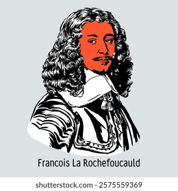 François de La Rochefoucauld was a French politician, who belonged to an aristocratic family, a prominent participant in the Fronde. Hand drawn vector illustration