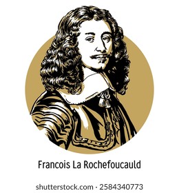 François de La Rochefoucauld was a French politician, who belonged to an aristocratic family, a prominent participant in the Fronde. Hand drawn vector illustration