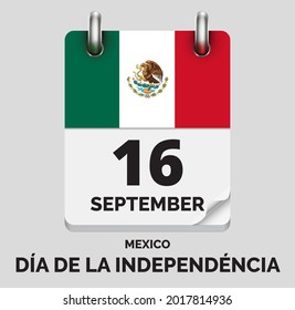 Día de la Independéncia,Mexico- September 16, days of year, flat realistic calendar icon Día de la Independéncia vector image with Mexico flag