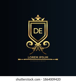 DE Letter Initial with Royal Template.elegant with crown logo vector, Creative Lettering Logo Vector Illustration.