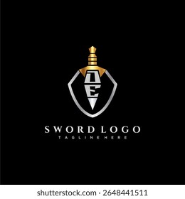 monograma de luxo de carta DE para imagem estilo escudo e espada