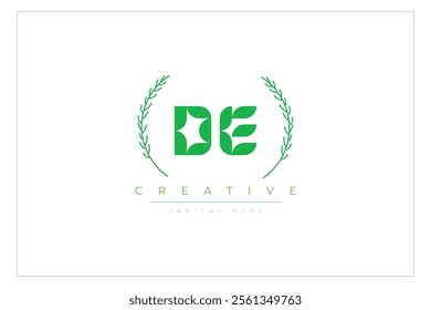 DE letters eco logo with leaf. Fresh nature and healthy leaf logo design.