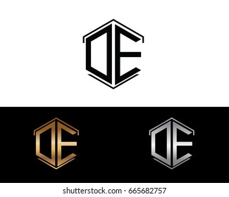 DE letters linked with hexagon shape logo