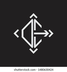 DE Logo Abstrac letter Monogram with Arrow in every side isolated on black background