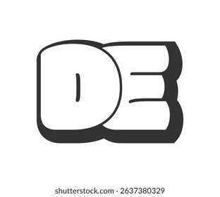 DE logo, bubble comic lettering, rounded in graffiti style black and white silhouette. Trendy preschool D and E letter text for festival party, personal initials, children funky print and web. 