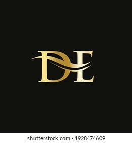 DE logo design. Initial Gold DE letter logo design with modern trendy