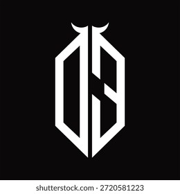 Monograma de logotipo DE com forma de chifre isolado modelo de design preto e branco sobre fundo preto