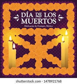"Día de los Muertos" (Day Of The Dead in Spanish) Floral Altar from Michoacán, México - Copy Space Composition