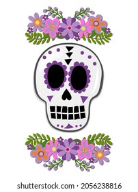 día de los muertos, Day of the Dead in Mexico - Halloween quote on white background with beautiful Mexican sugar skull.  Good for t-shirt, mug, home decoration, gift, printing press. Holiday quote. 