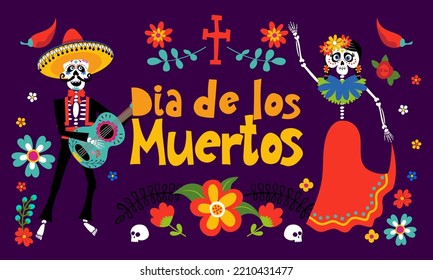 día de los muertos, Day of the Dead in Mexico - Halloween quote on white background with beautiful Mexican sugar skull.  Good for t-shirt, mug, home decoration, gift, printing press. Holiday quote. 