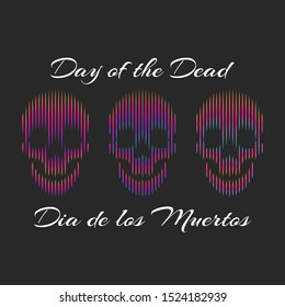 Día de los Muertos or English: Day of the Dead banner mockup. Three gradient lines skulls set. Mexican remember friends and family members who have died.