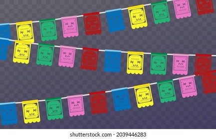 Día de los Muertos, Mexican holiday - Day of the Dead. Vector illustration, Mexican festive multicolored flags and festive artibutika.