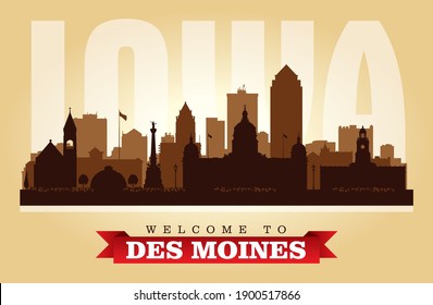 De Moines Iowa city skyline vector silhouette illustration