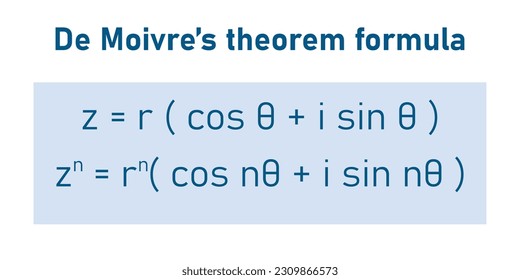 De Moivre's theorem formula in math. Mathematics resources for teachers and students.