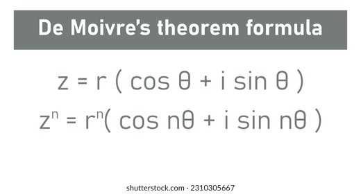 De Moivre's theorem formula in math. Mathematics resources for teachers and students.