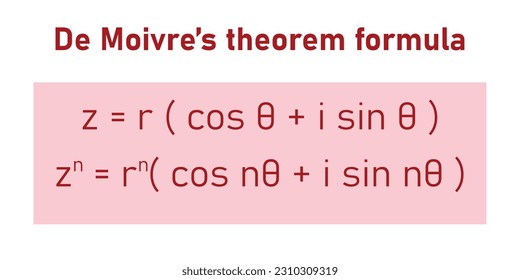 De Moivre's theorem formula in math. Mathematics resources for teachers and students.