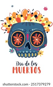 Día de muertos. Tag der Toten. Ornament mit Hut, Blume und Schädel, gut für Poster, Banner, Holiday Muertos Hintergrund. Mexiko Katrina Skelett Poster.