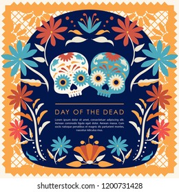 Día de Muertos (Day Of The Dead in Spanish) Marigold Wreath Composition - Copy Space