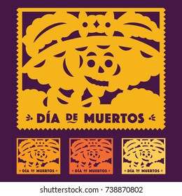 Día de Muertos (Day Of The Dead in Spanish) Catrina - Cut Out Paper Set Copy Space