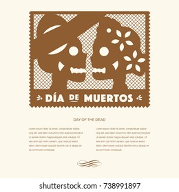 Día de Muertos (Day Of The Dead in Spanish) Skull Couple. Cut Out Paper Vintage Composition - Copy Space 