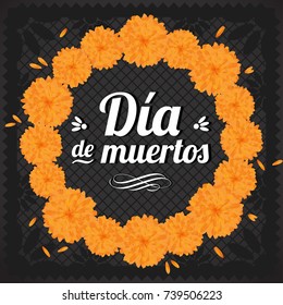 Día de Muertos (Day Of The Dead in Spanish)  Floral Wreath - Copy Space Composition