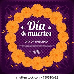 Día de Muertos (Day Of The Dead in Spanish)  Floral Wreath - Copy Space Composition