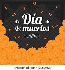 Día de Muertos (Day Of The Dead in Spanish). Floral Marigold Composition - Copy Space