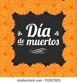 Día de Muertos (Day Of The Dead in Spanish) Floral Frame Composition - Black