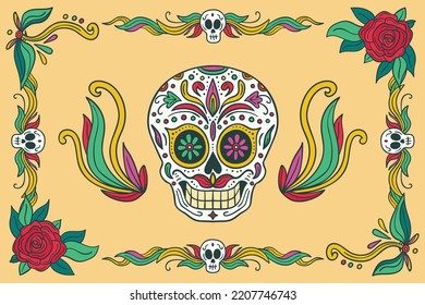 Día de muertos hand drawn background with Hand Drawn Style