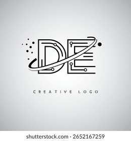 DE Orbit Monogram Logo – Futuristic Minimal Letter mark with Circular Line Art, Tech-Inspired Dots and Space Motion Concept for Modern Branding Identity