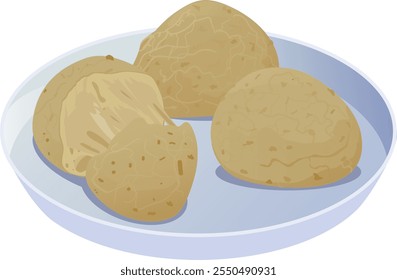 Pão de Queijo - "Pão de Queijo" é um popular lanche brasileiro feito de farinha de mandioca e queijo. Tem uma textura mastigável com uma camada exterior crocante.