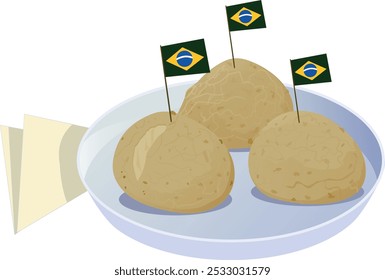 Pão de Queijo - is a widely popular brazilian snack made of cassava flour and cheese. It has a chewy texture with a crispy outer layer. May or may not be stuffed. It means "Cheese Bread"