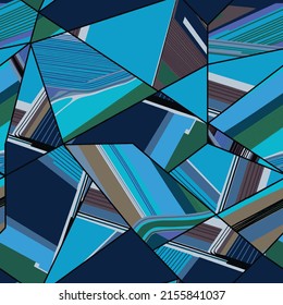 De Stijl. (Piet Mondrian) Monochrome geometric shapes, triangles, lines, printable mosaics contemporary art seamless digital print pattern design inspired by bird's eye view of  fields