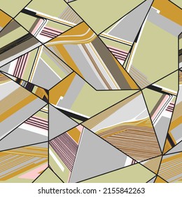De Stijl. (Piet Mondrian) Monochrome geometric shapes, triangles, lines, printable mosaics contemporary art seamless digital print pattern design inspired by bird's eye view of  fields