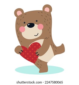 Ilustración de un oso de peluche enamorado, de sosteniendo un corazón con sus patas, dibujo de San Valentín