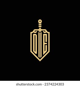 DE vintage shield and sword initial logo in high quality professional design that will print well across any print media