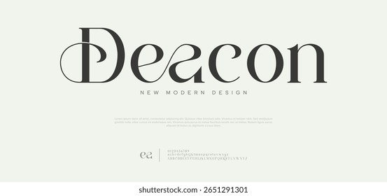 Deacon Abstract fashion Luxury font alfabeto logo. Tipografia belas letras clássicas elegantes serif italic fontes decorativas casamento vintage retro logos. ilustração vetorial