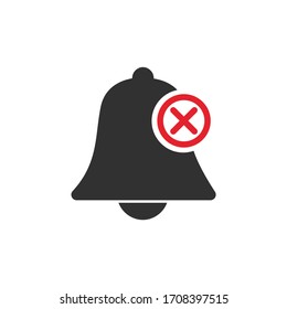 deactivated notifications bell icon. Not active alarm on your devices with cross on bell. Stock Vector illustration isolated on white background.