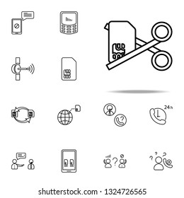 Deactivation sim card scissors icon. Telecommunication icons universal set for web and mobile