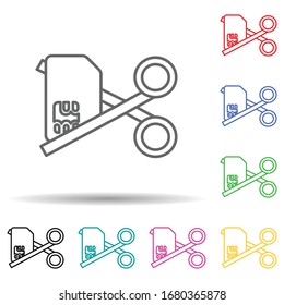 Deactivation sim card scissors multi color set icon. Simple thin line, outline of telecommunication icons for ui and ux, website or mobile application