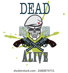 Ilustración vectorial de calavera de pistola muerta o viva, ilustraciones para Fondo de pantalla o diseño de camiseta, Arte vectorial